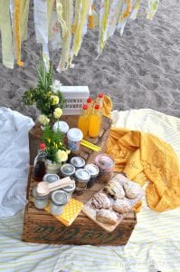 Yellow Breakfast Picnic: breakfast picnic with yellow decor and links to all the recipes including homemade croissants and a yogurt parfait bar!