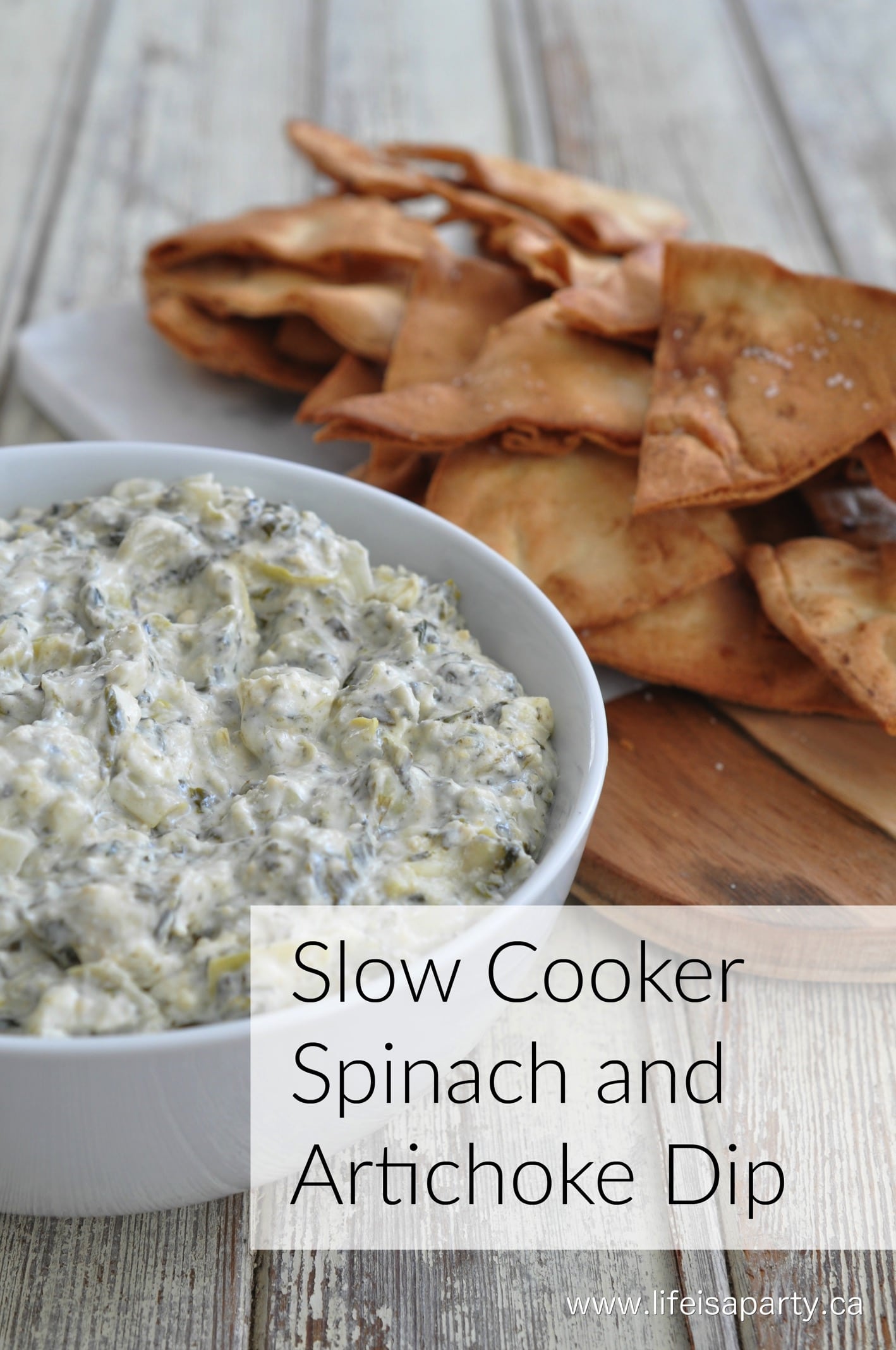 Slow Cooker Spinach and Artichoke Dip: Perfect for easy entertaining, just add everything to the slow cooker and forget about it!