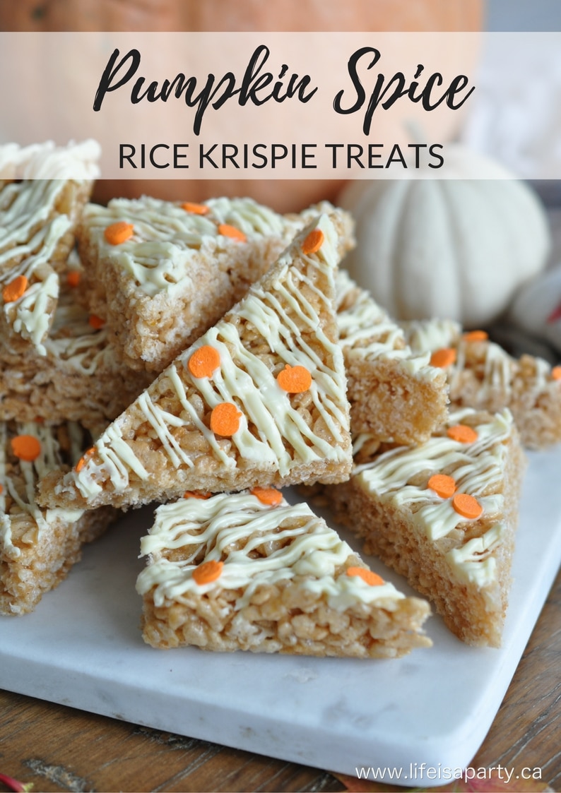 Pumpkin Spice Rice Krispie Treats: If you're a fan of all things pumpkin spice then you're sure to love this fall spin on the classic rice krispie treat.
