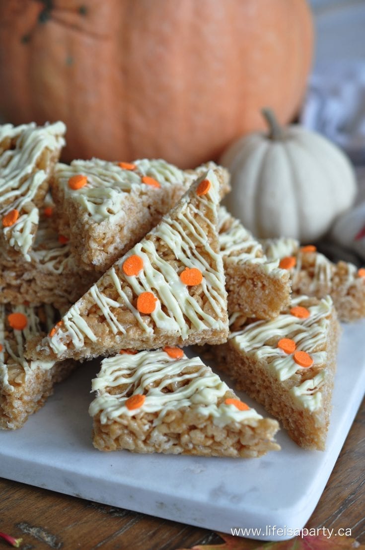 Pumpkin Spice Rice Krispie Treats: If you're a fan of all things pumpkin spice then you're sure to love this fall spin on classic rice krispie treats.