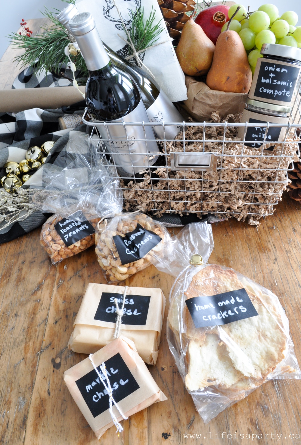 wine and cheese gift basket for Christmas