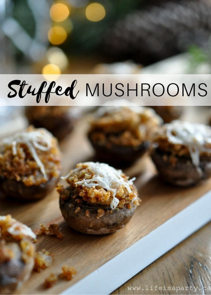 Stuffed Mushrooms -A simple, go-to, tested and true bread crumb stuffed mushroom recipe perfect a party, and guarentted to be a hit with mushroom lovers.