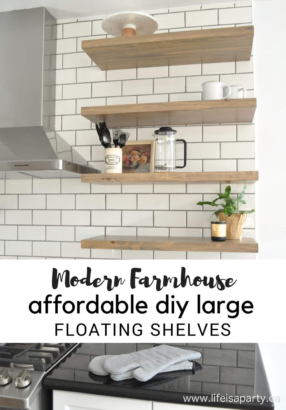 Affordable DIY Large Kitchen Floating Shelves