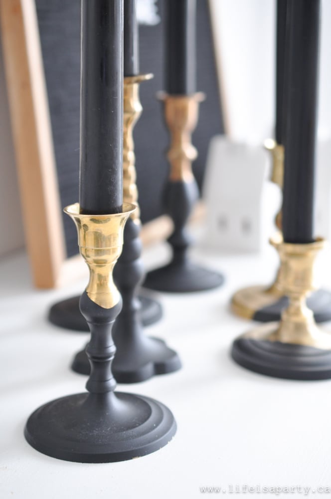 Easy DIY paint dipped brass candlestick holders.