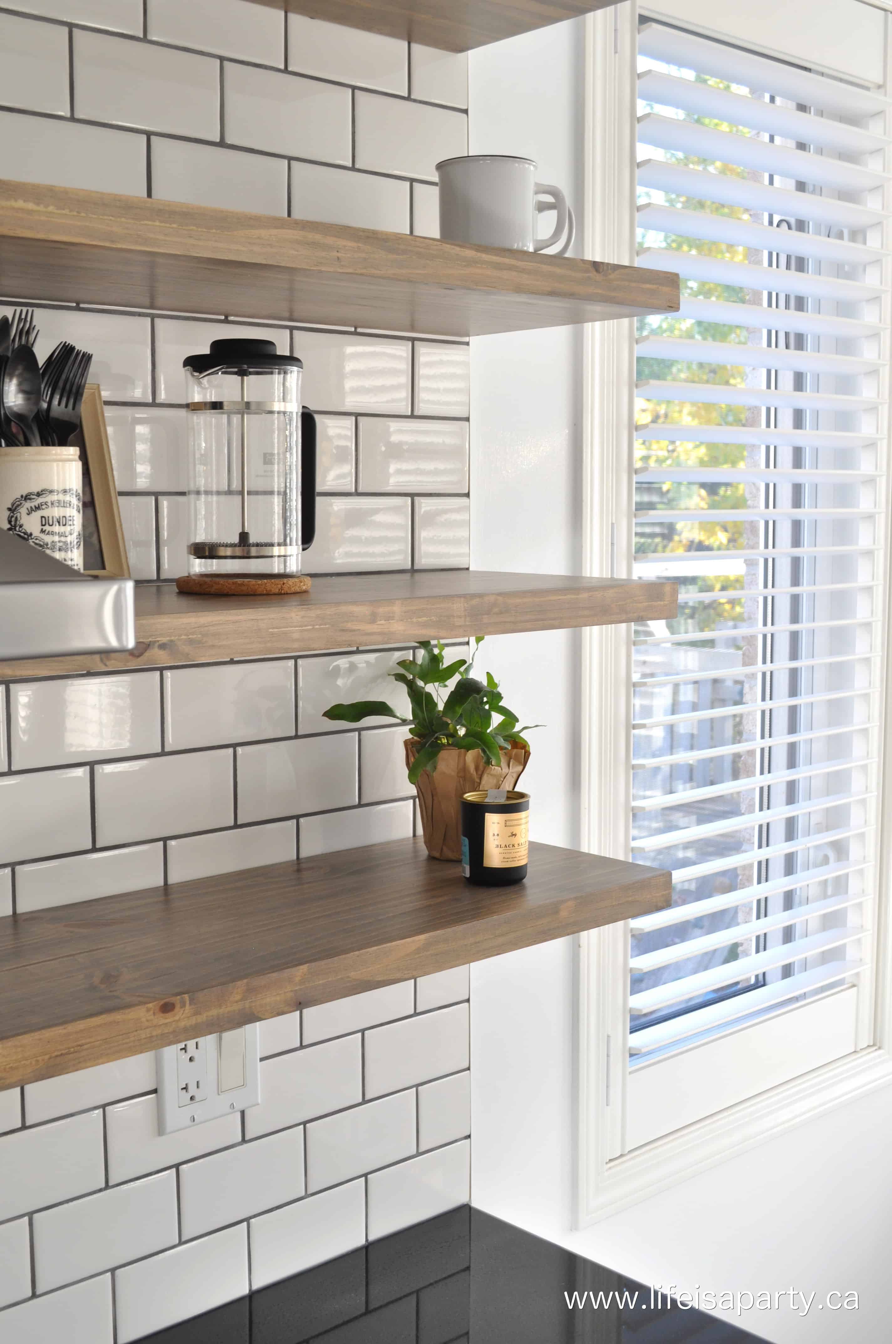 Affordable DIY Large Floating Shelves Kitchen Open Shelves
