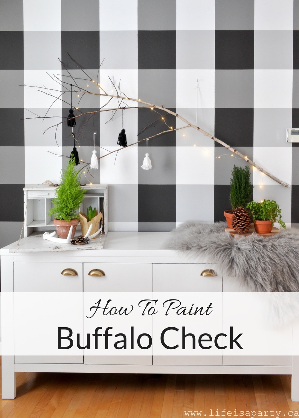 How To Make Plaid Painted Walls -add some drama to any space by painting buffalo check plaid on a feature wall, easy weekend DIY project.