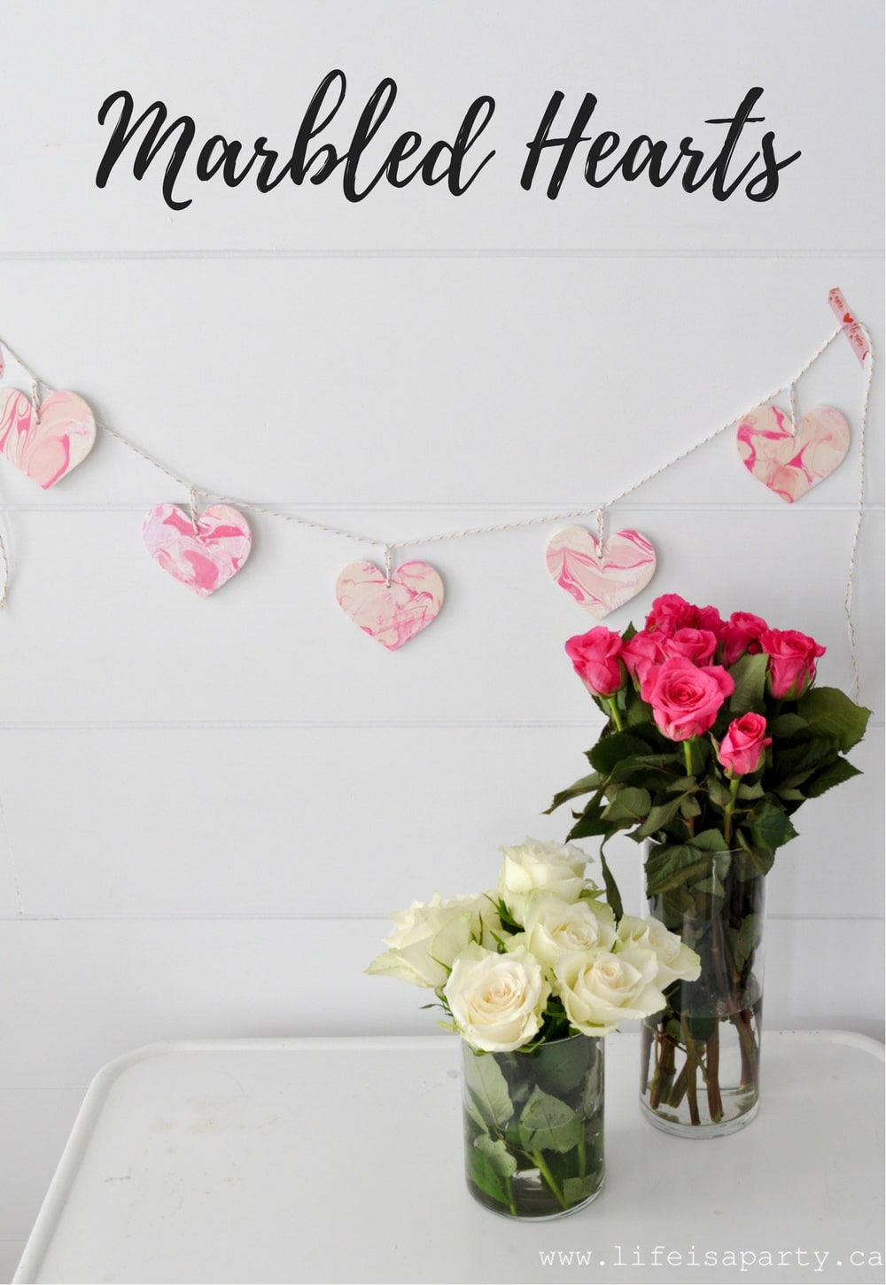 Nail Polish Marble Hearts Valentine's Day Craft: use nail polish to water marble wooden hearts for Valentine's Day in any colour combination you like!