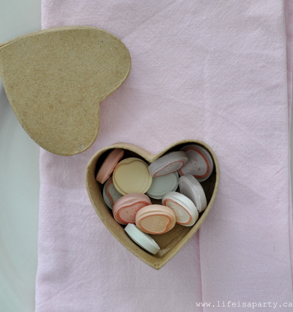 conversation hearts in a heart box