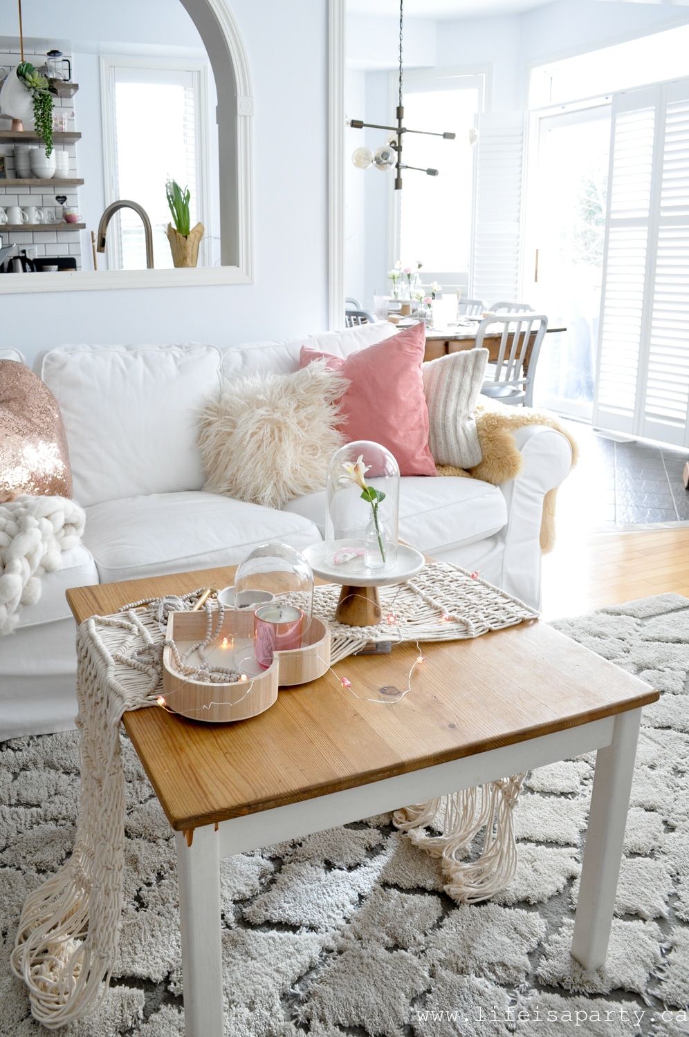 simple Valentine's Day decor in the living room