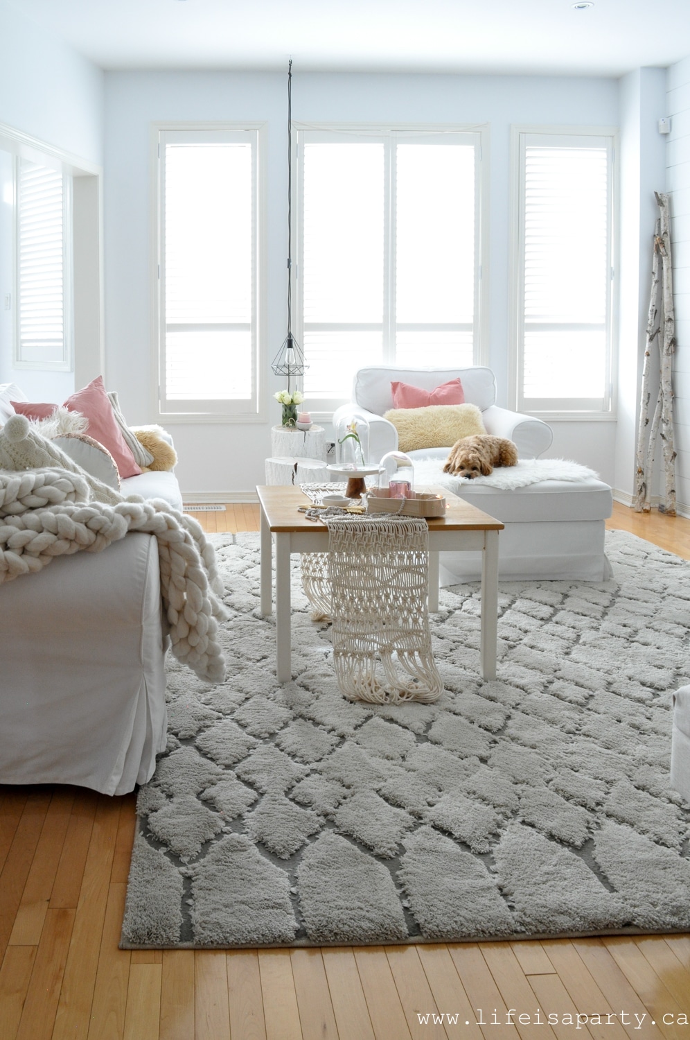 cozy neutral valentines day decor in the living room