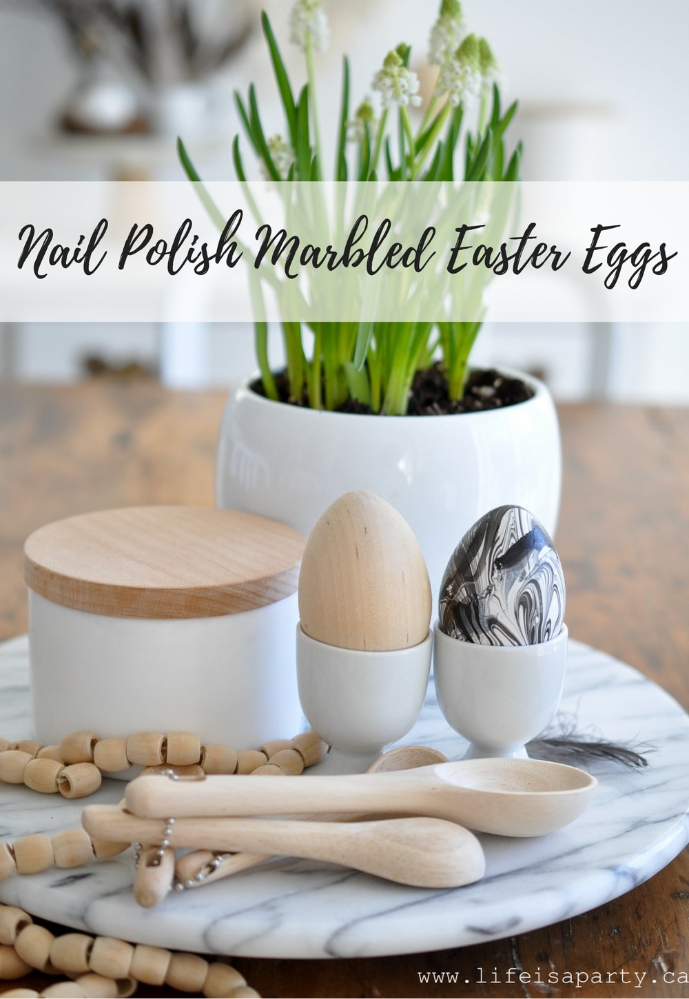 Nail Polish Marbled Easter Eggs: easy water marbling with nail polish is the perfect modern touch to your Easter eggs.