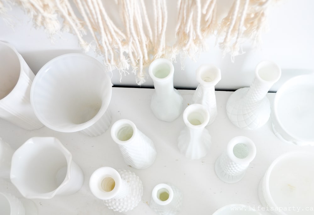 Vintage Milk Glass Collection of vases