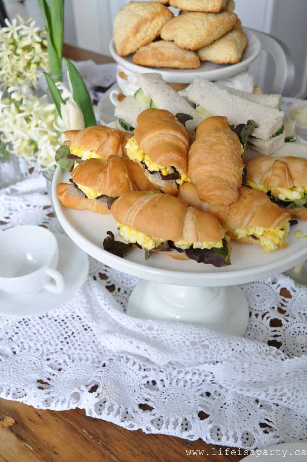 mini croissants with egg salad and lettuce tea sandwiches