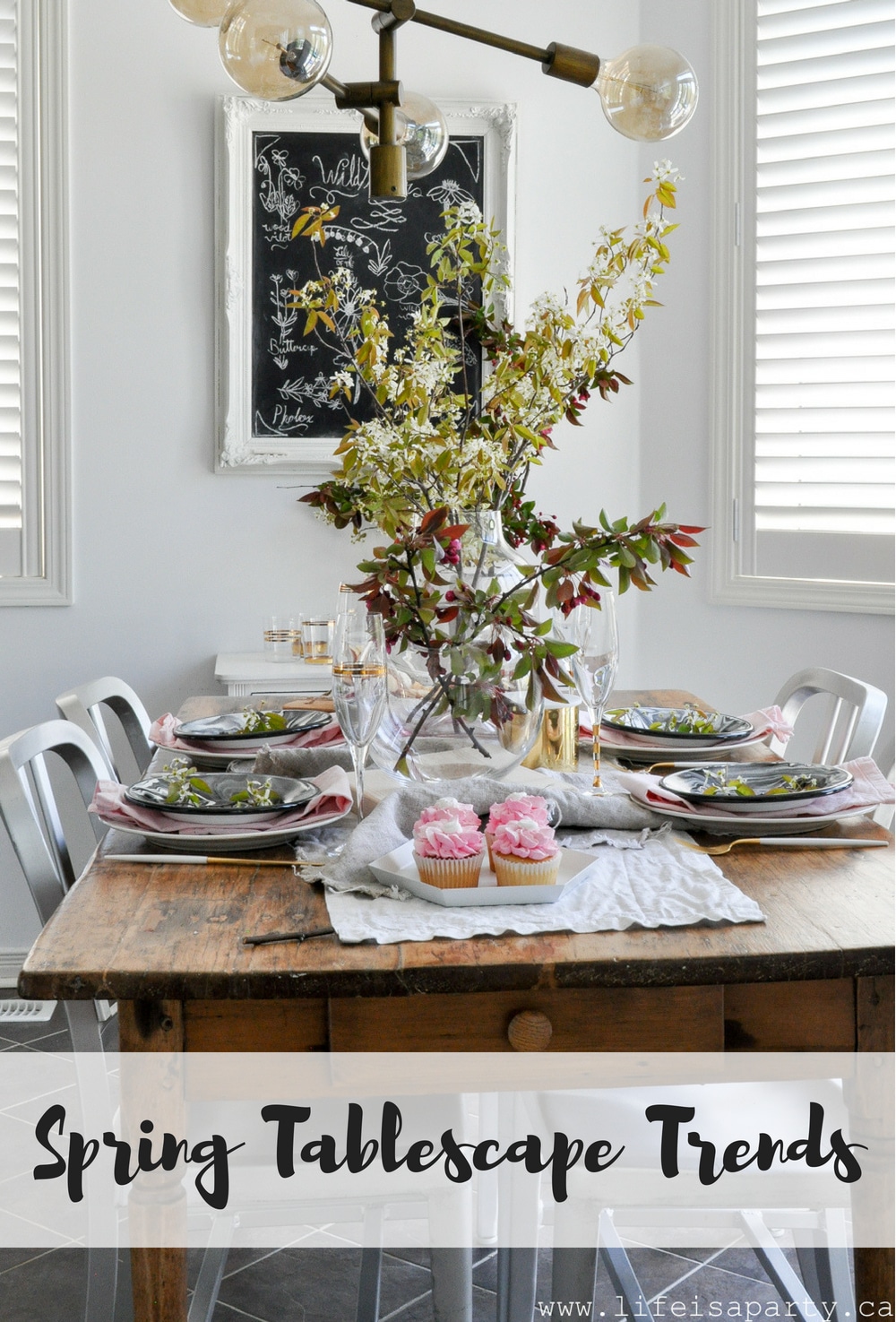 Spring Table Decor Ideas: this spring add some pink, marble, statement cutlery, gold and brass, and a mix of rustic and luxury.