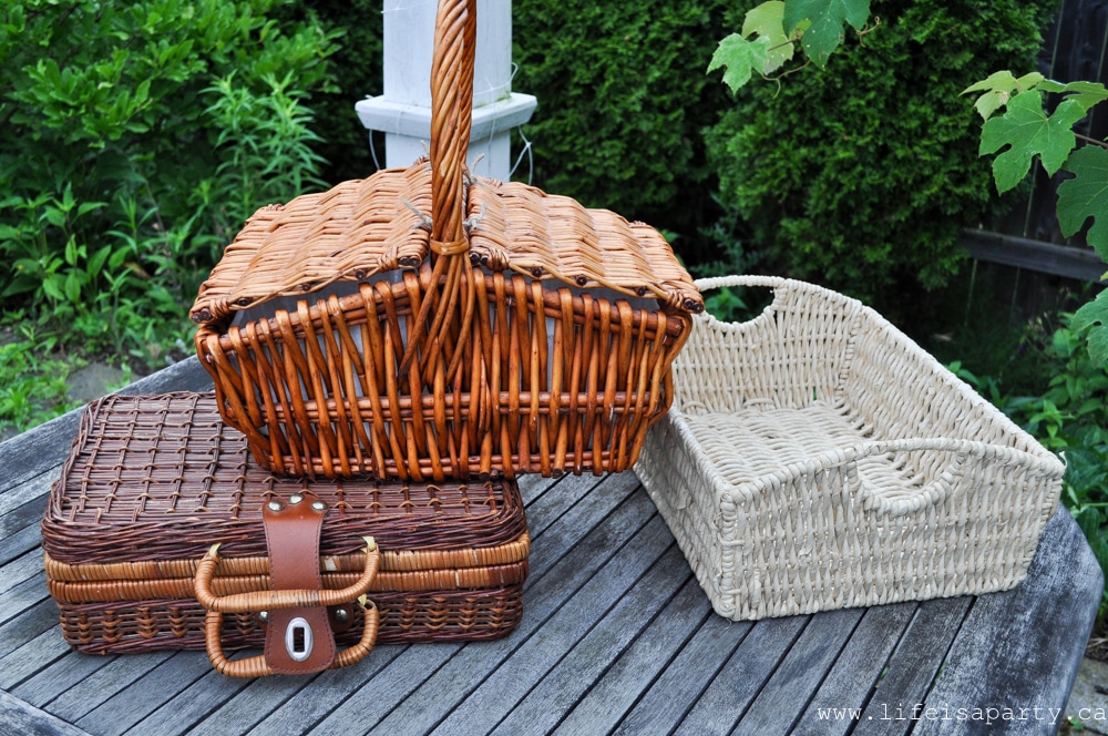 thrift store and vintage picnic baskets