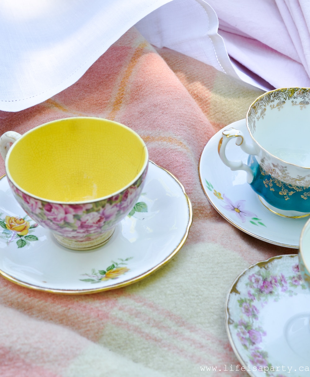 British Picnic tea party tea cups