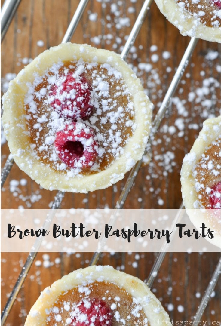 Brown Butter Raspberry Tarts: the perfect combination of gooey sweet filling, and tart fresh raspberries, with a really easy pastry.  Great for a beginner.