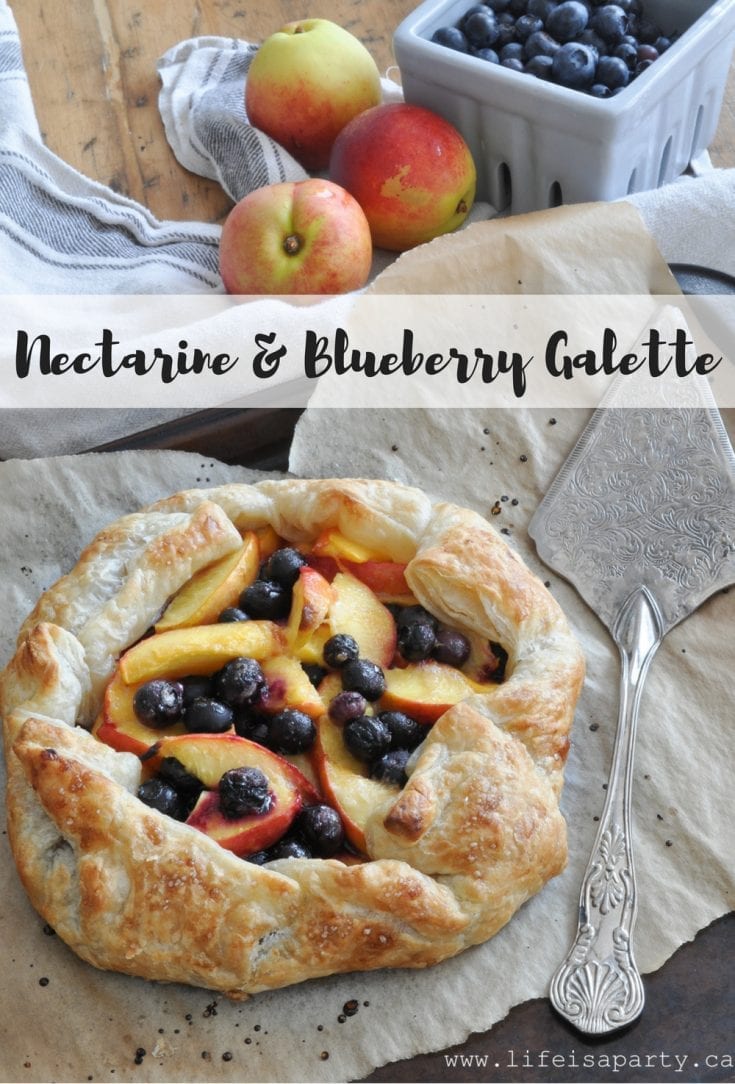 Nectarine and Blueberry Galette: literally make in minutes with frozen puff pastry, so easy and the perfect way to enjoy fresh nectarines and blueberries.
