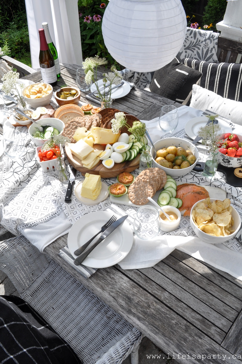 Swedish Inspired Midsummer Picnic:  Enjoy drinks, smorgasbord, and dessert all inspired by a traditional Swedish Midsummer menu.  Easy to create at home, and so delicious!