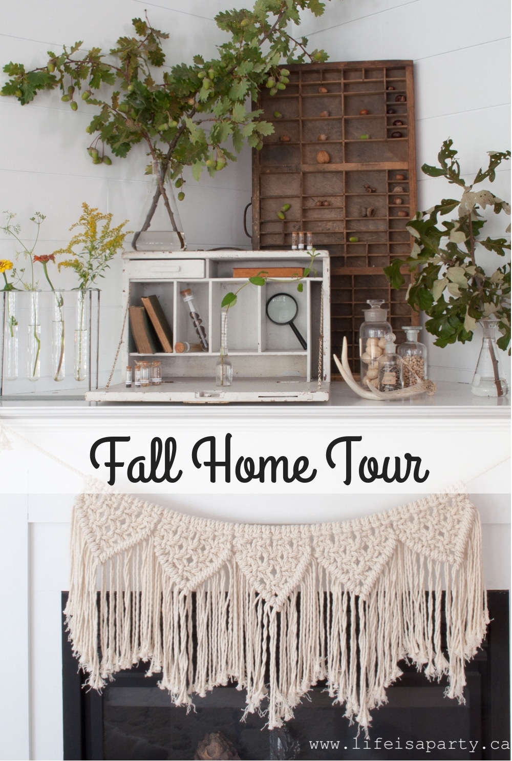 Fall Home Tour: With a nod to science this botanical scientific vintage decor brings the outdoors in, with lots of neutrals and mustard yellow.