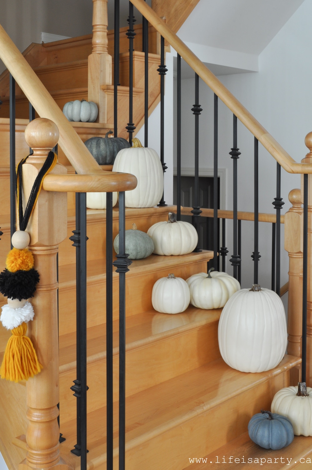 pumpkins on stairs