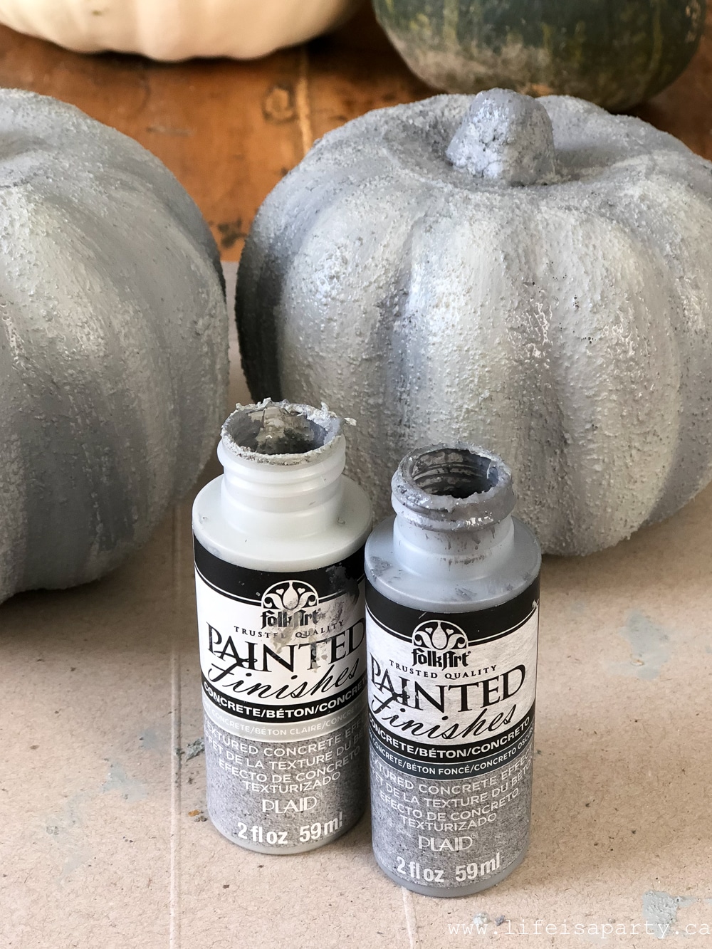 how to paint faux pumpkins to look like concrete