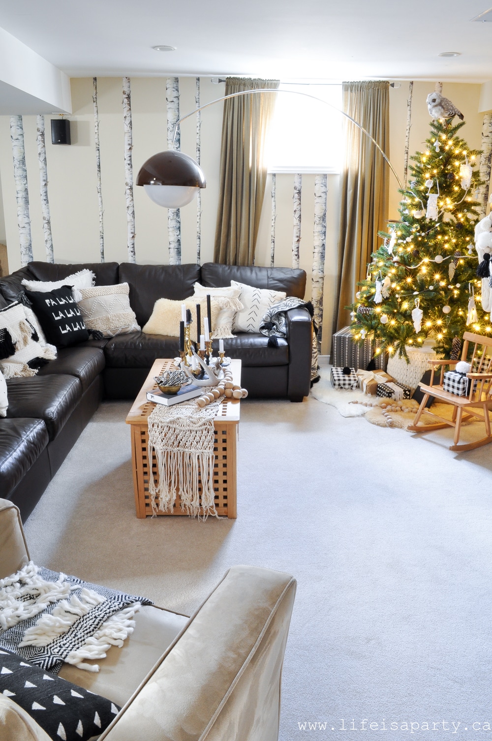 Black and White Boho Christmas living room