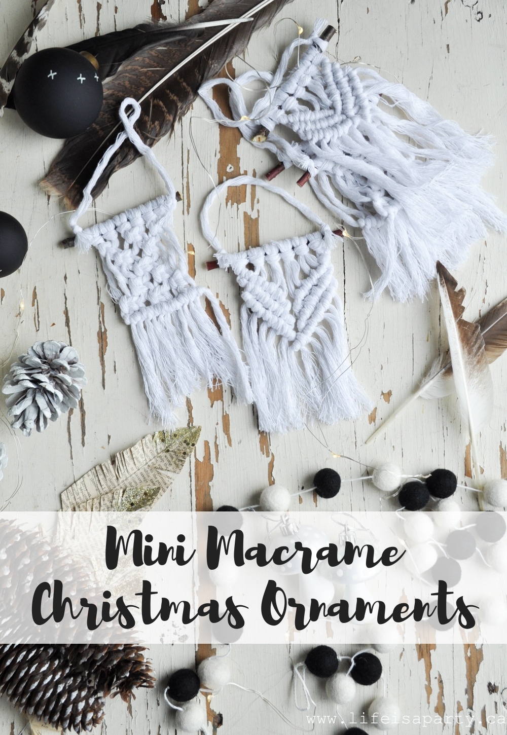 Mini Macrame Christmas Ornaments: Easy DIY Macrame Ornament tutorial, perfect for the beginner. No macrame experience required.