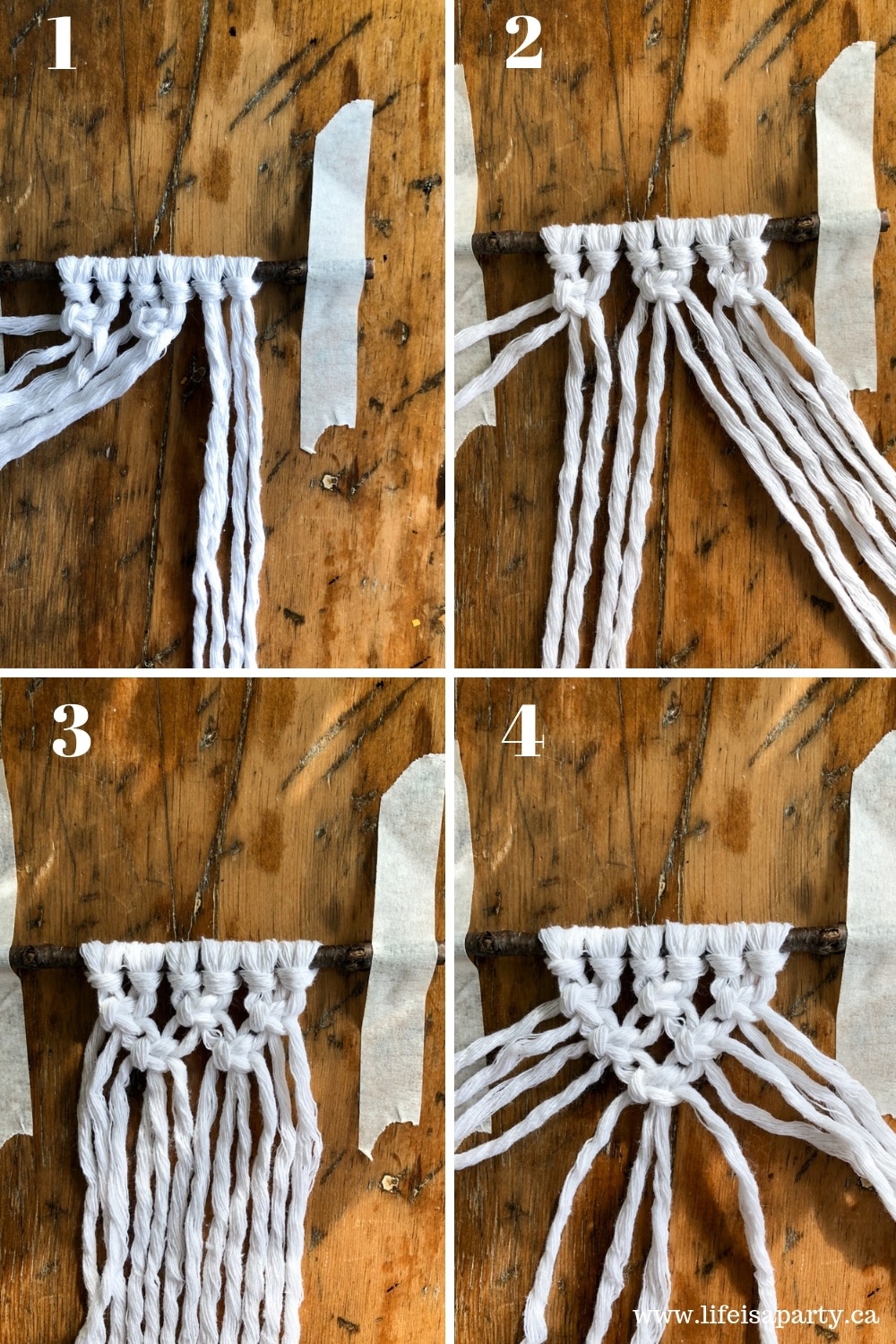 steps to tie a square knot in macrame