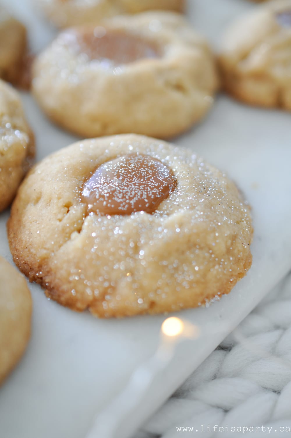 Brown Sugar Shortbread Caramel Thumbprint Cookies
