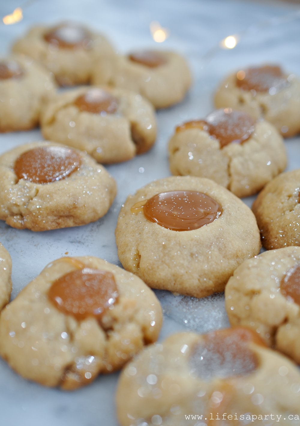 Brown Sugar Shortbread Caramel Thumbprint Cookies recipe 