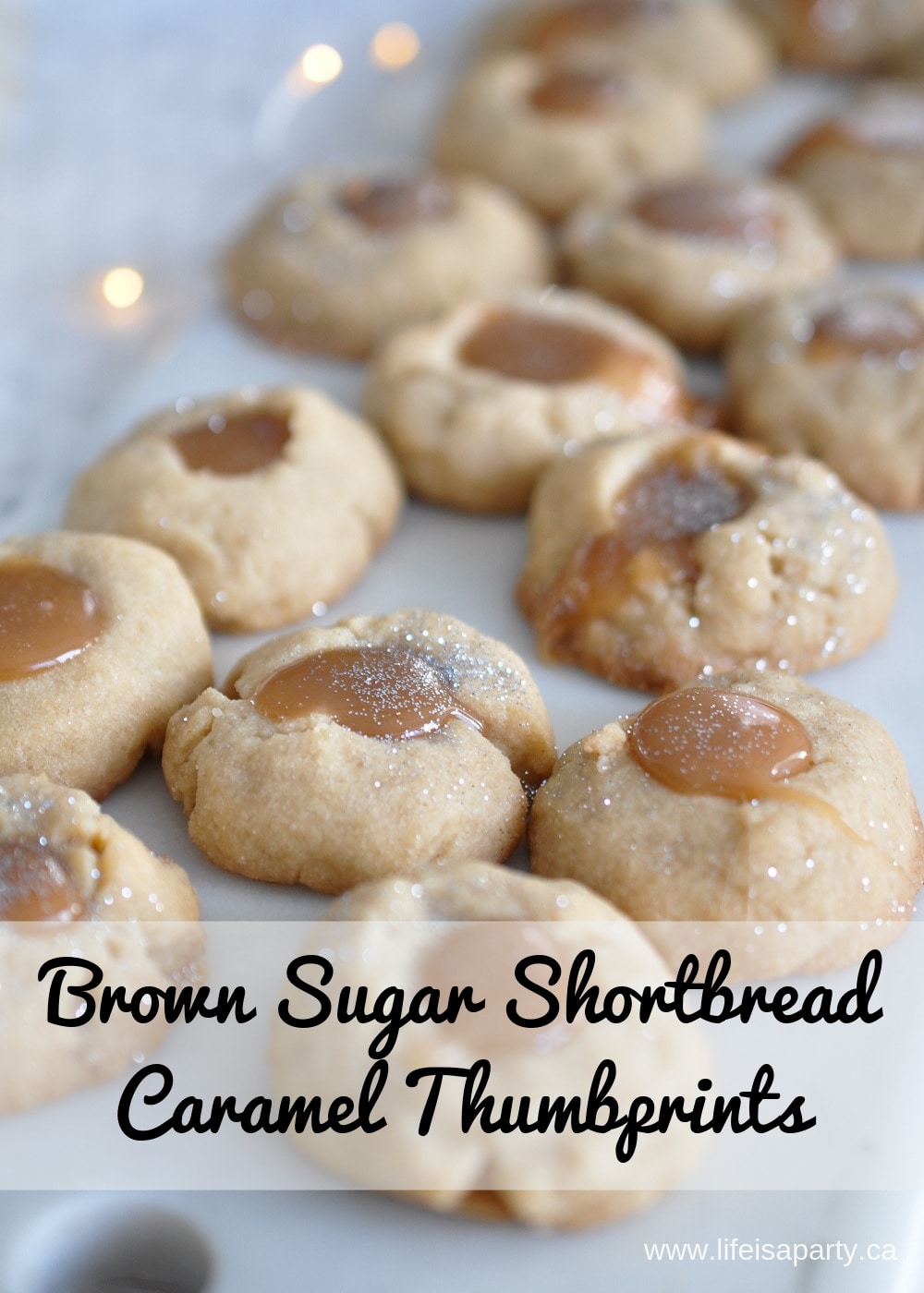 Brown Sugar Shortbread Caramel Thumbprint Cookies: The brown sugar makes the shortbread cookie rich and the oozy, gooey caramel centres are perfect.