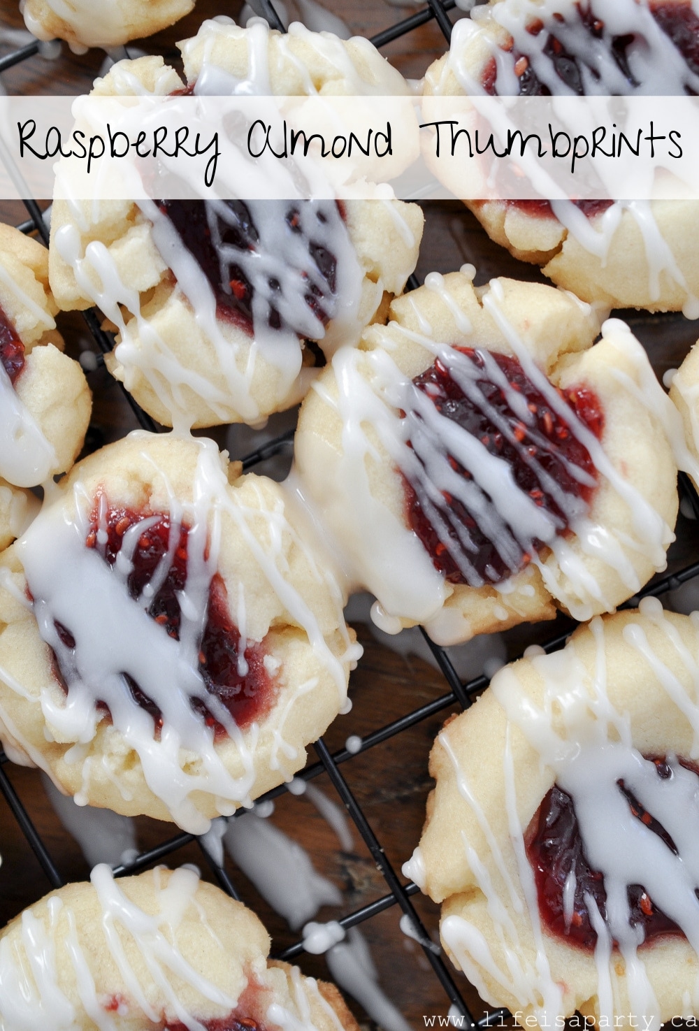 Raspberry Almond Thumbprint Cookies: with an almond shortbread base, raspberry jam filling, and a drizzle of almond icing on top these cookies are perfect.