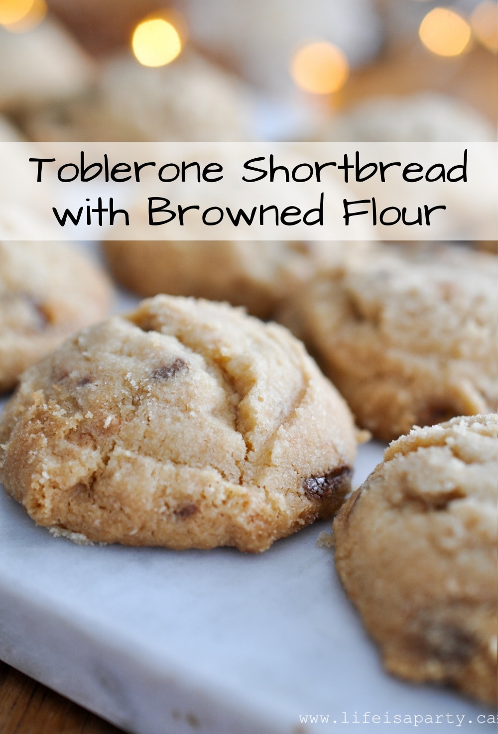 Toblerone Shortbread with Browned Flour -The "Famous Phipps Shortbread" with roasted flour, and Toblerone chocolate bar chunks.