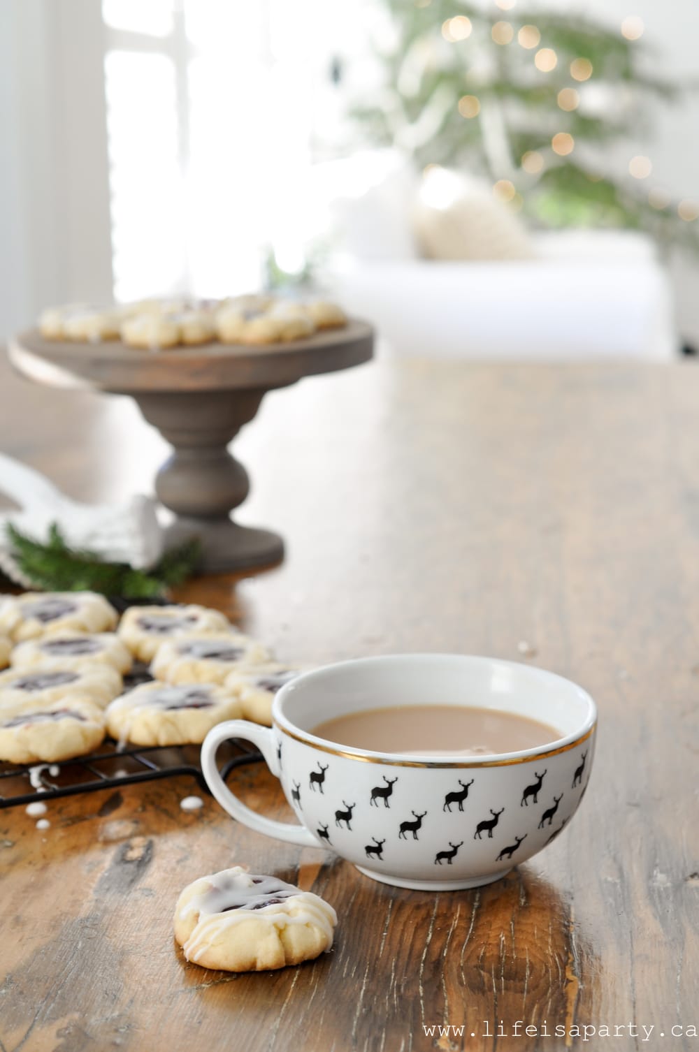 tea and Raspberry Almond Thumbprint Cookies