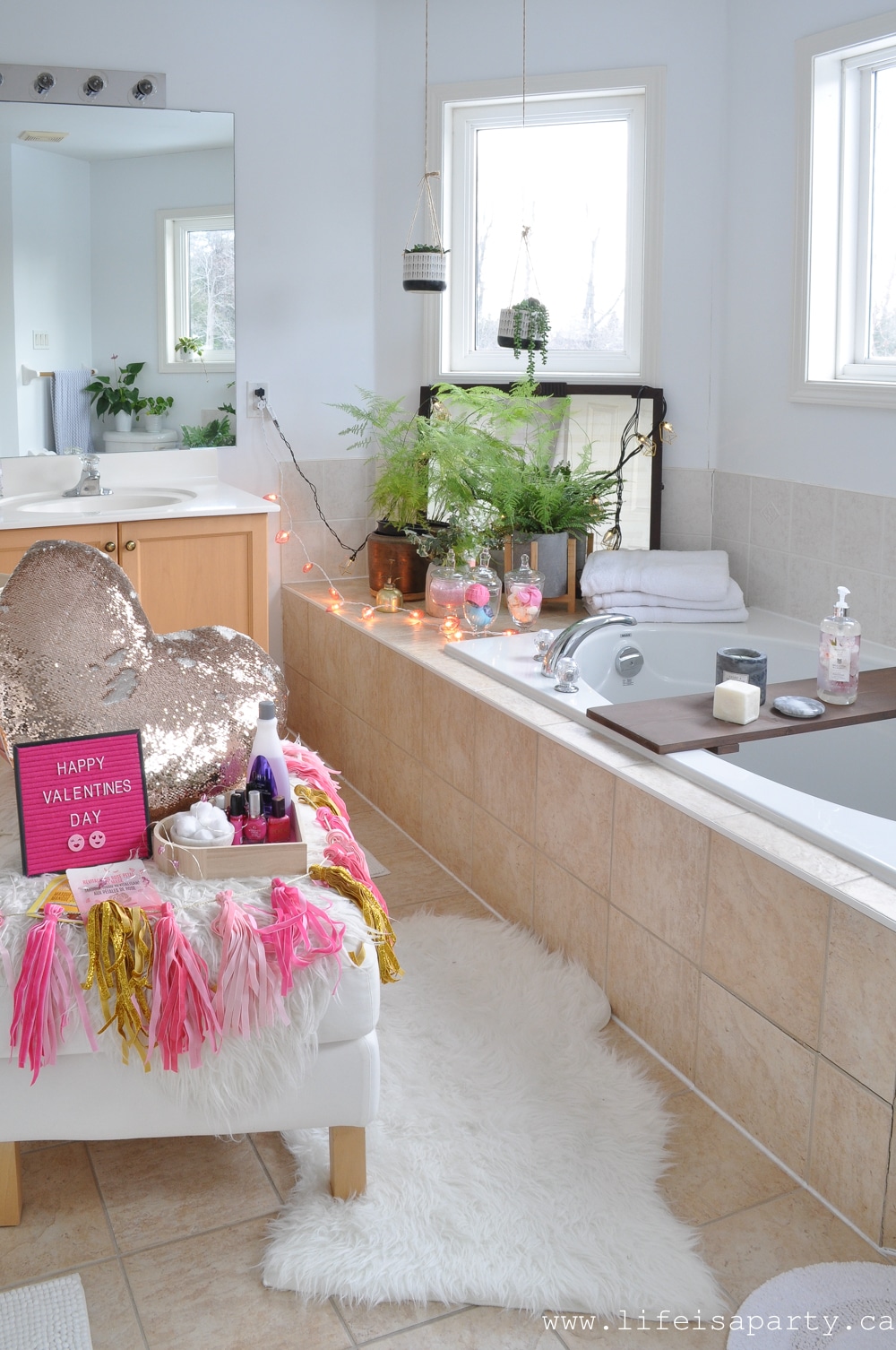 Valentine's Day At Home Spa: surprise your tween or teen daughters with face masks, manicures, fancy refreshments, candles, and a bubble bath.