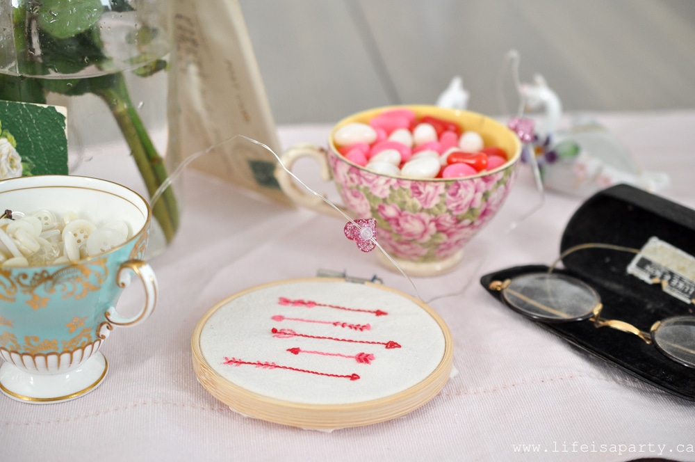 Valentine's Day Eclectic Table with vintage tea cups