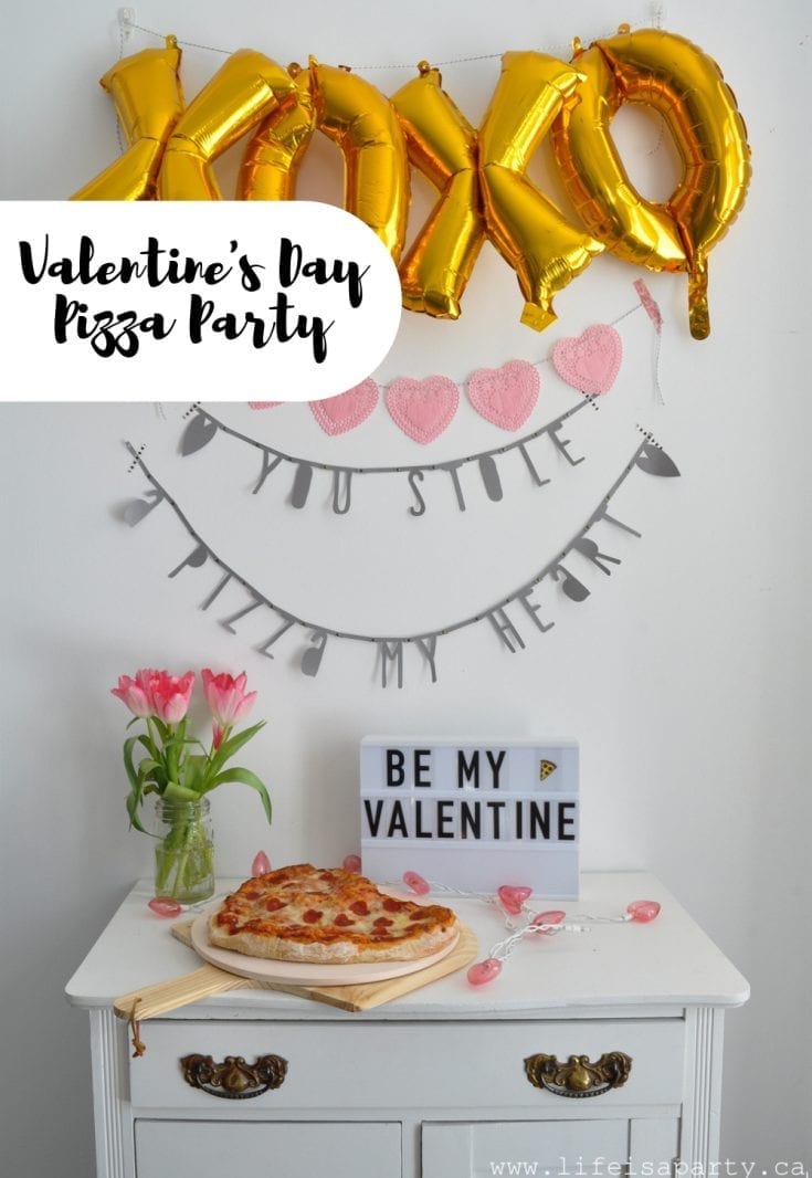 Valentine's Day Pizza Party -DIY decorations, heart shaped pizza, mocktails, and a dessert pizza recipe make this the perfect family celebration.