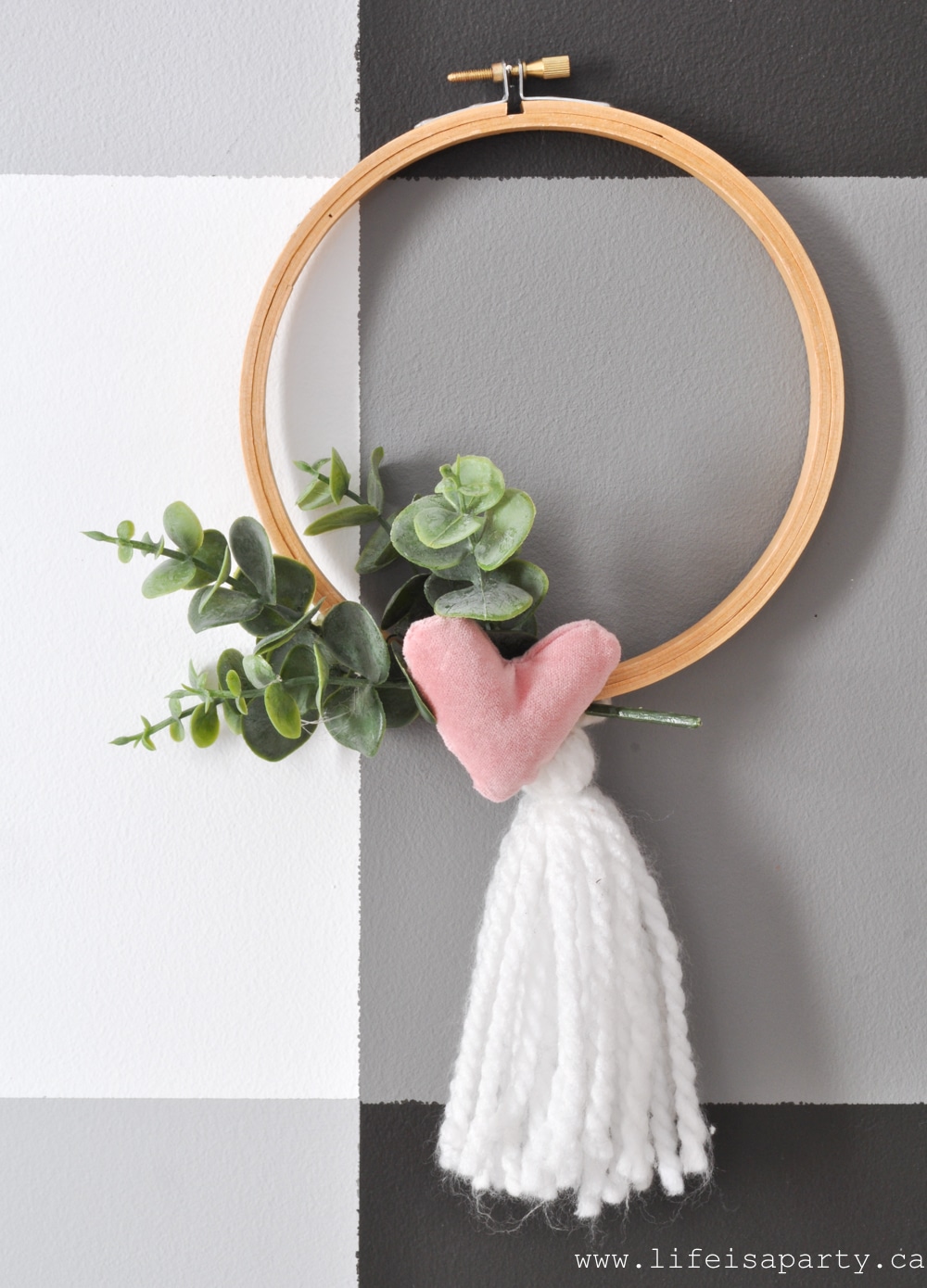 Valentine's Day wood embroidery hoop wreath