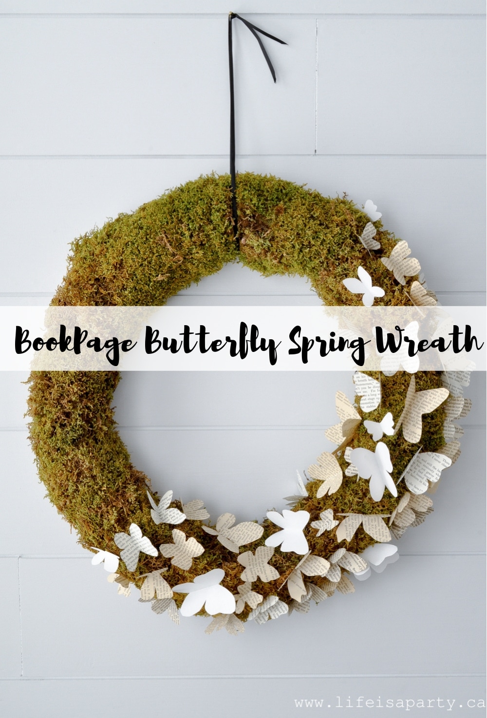 BookPage Butterfly Spring Wreath: this simple and inexpensive DIY wreath is made by cutting your own butterflies out of old books. 
