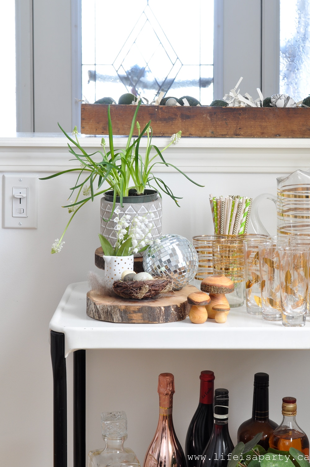 bar cart styled for spring