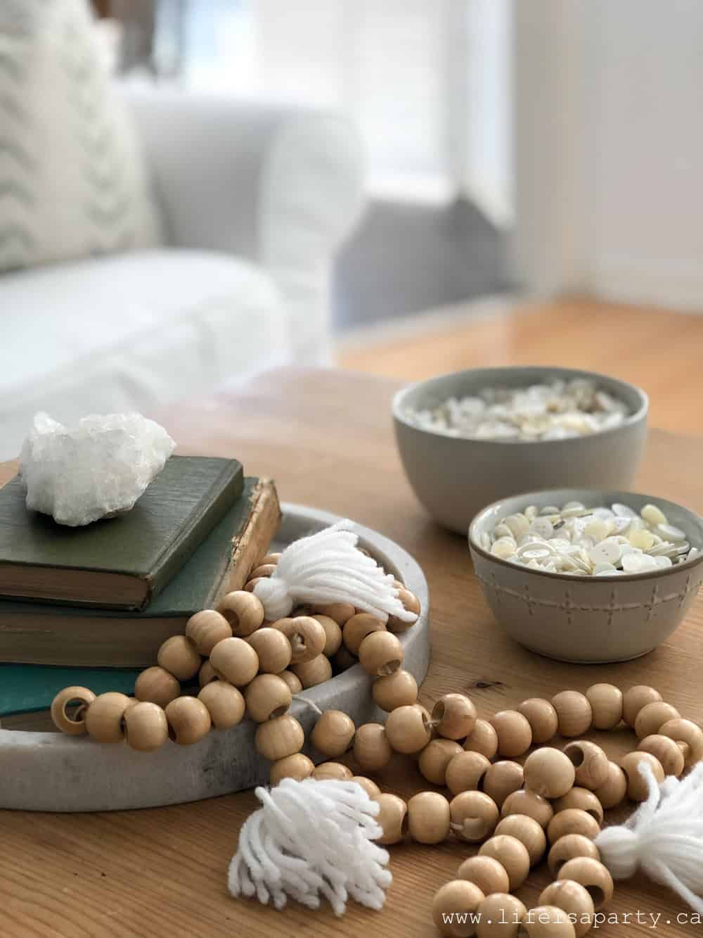 bowls of vintage buttons, and vintage books