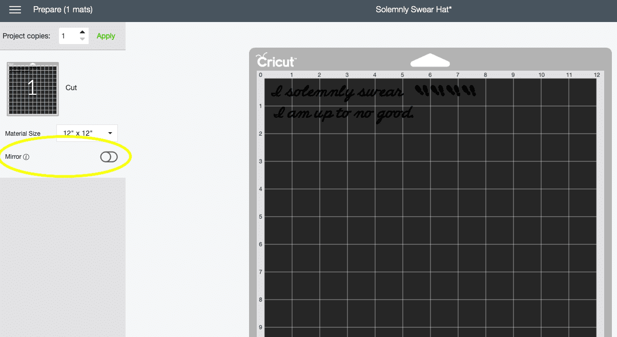 mirror cutting in Cricut Design Space