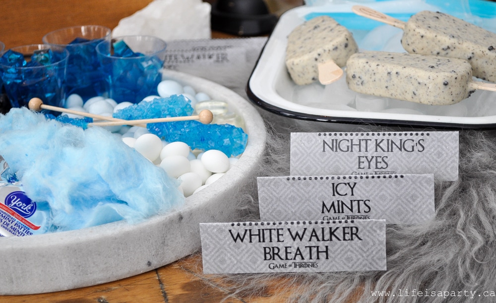 Game of Thrones Party Food and Free Printables for ice themed foods