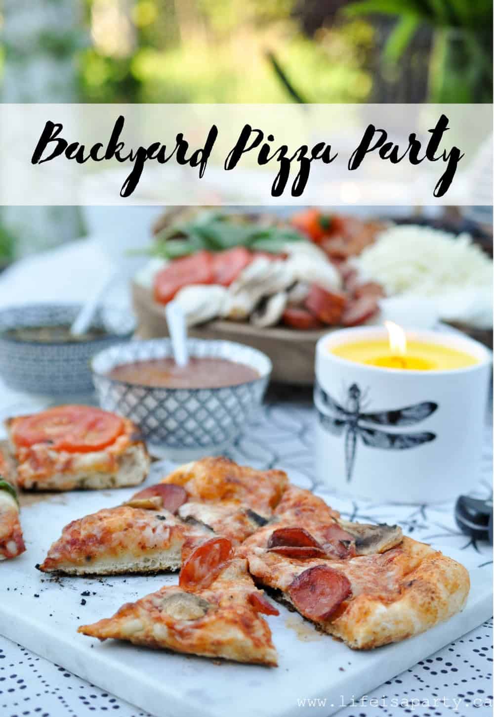 Backyard Pizza Party: A gas outdoor pizza oven and a pizza charcuterie board for nibbling and to make-your-own-pizza is perfect for summer entertaining.