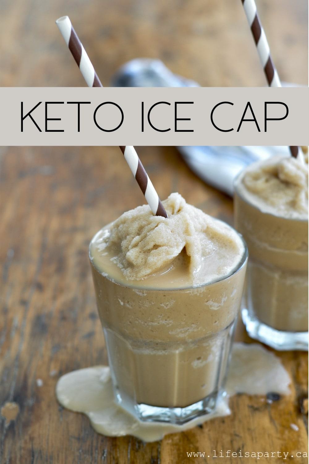 keto ice cappuccino with a stripped straw.