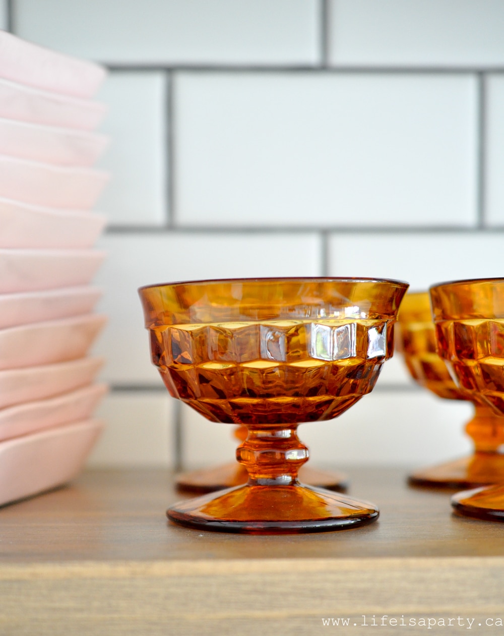 vintage yellow glass footed dessert bowls