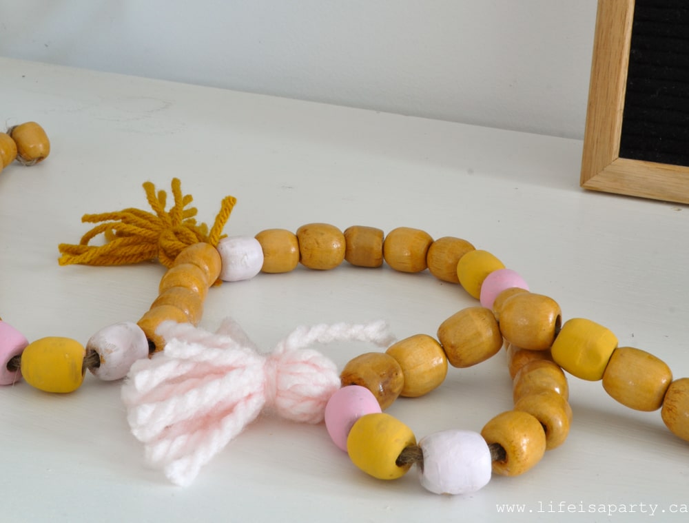 Pink and Mustard Yellow wood bead garland