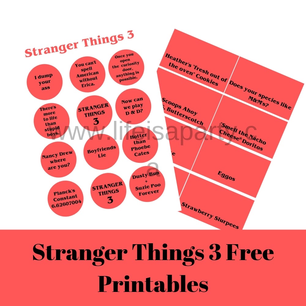 Stranger Things 3 Party Free Printables
