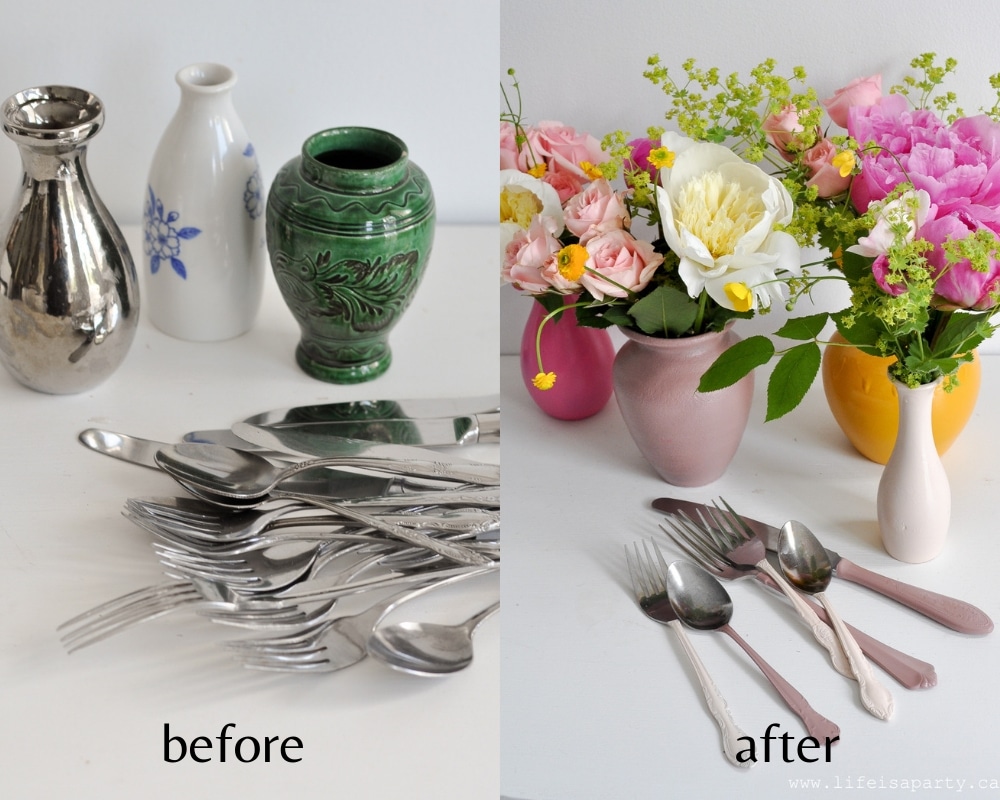 Spray Painted vases before and after
